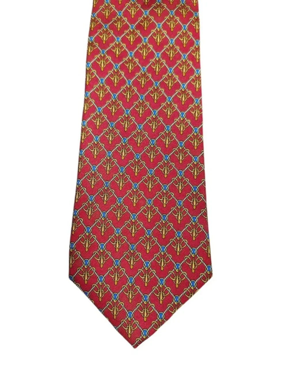 Vintage Burberrys of London 100% Silk Red Equestrian Rope Chain Print Tie
